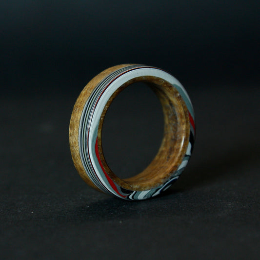 Jeep Fordite and Whiskey Barrel Wood Ring