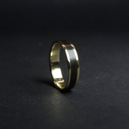 14k Yellow Gold Ring with Smoked Eucalyptus Wood Inlay