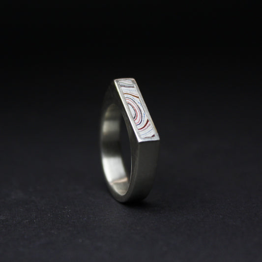 Sterling Silver Signet Ring with Semitruck Fordite Inlay