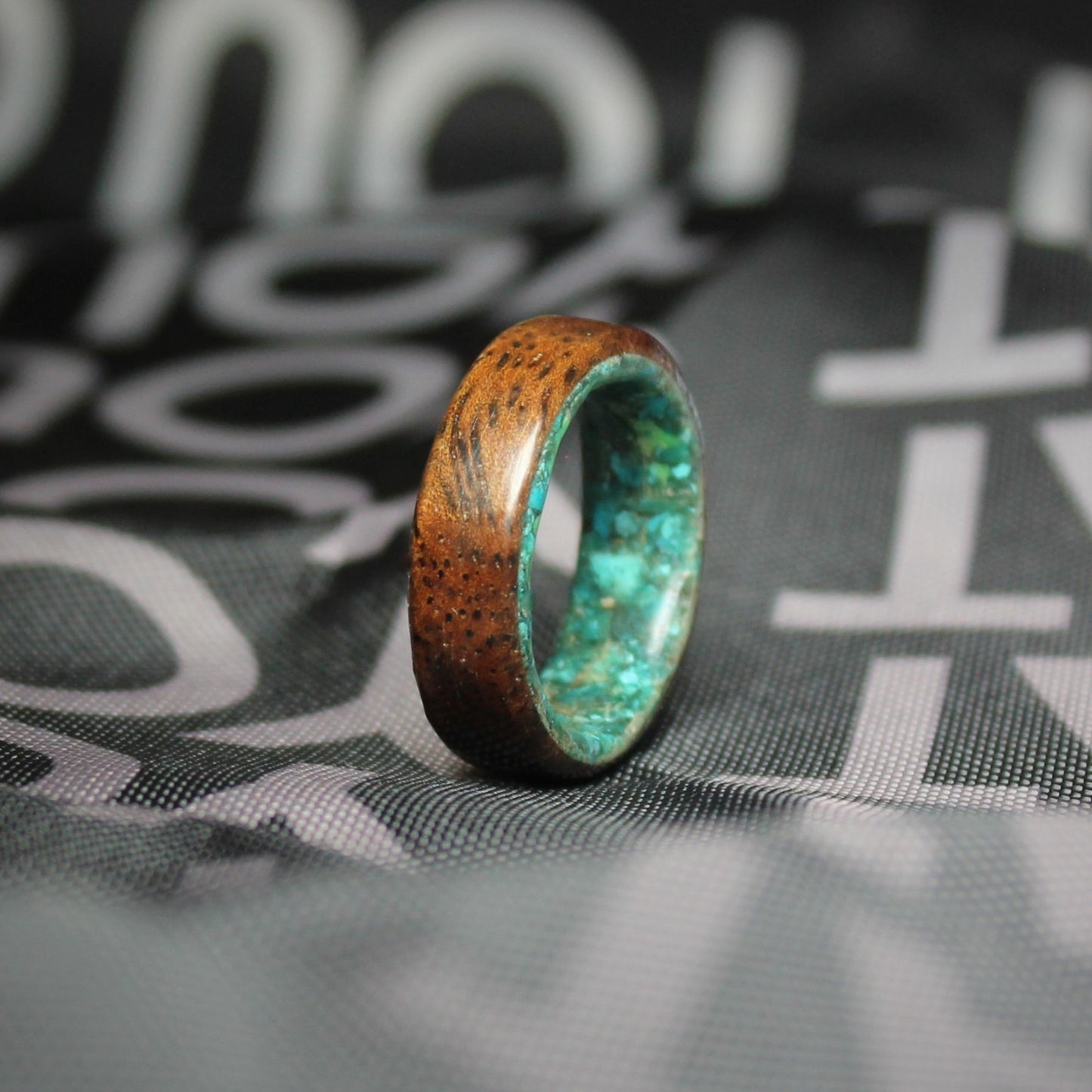 Mahogany Wood and Turquoise Glow Core Ring