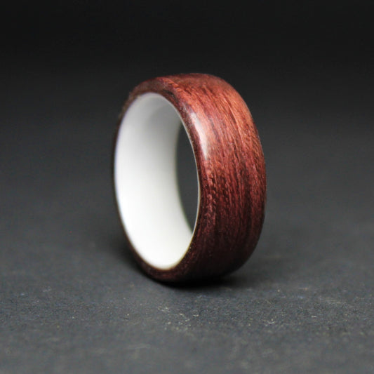 Purpleheart Wood Ring with White Ceramic Core
