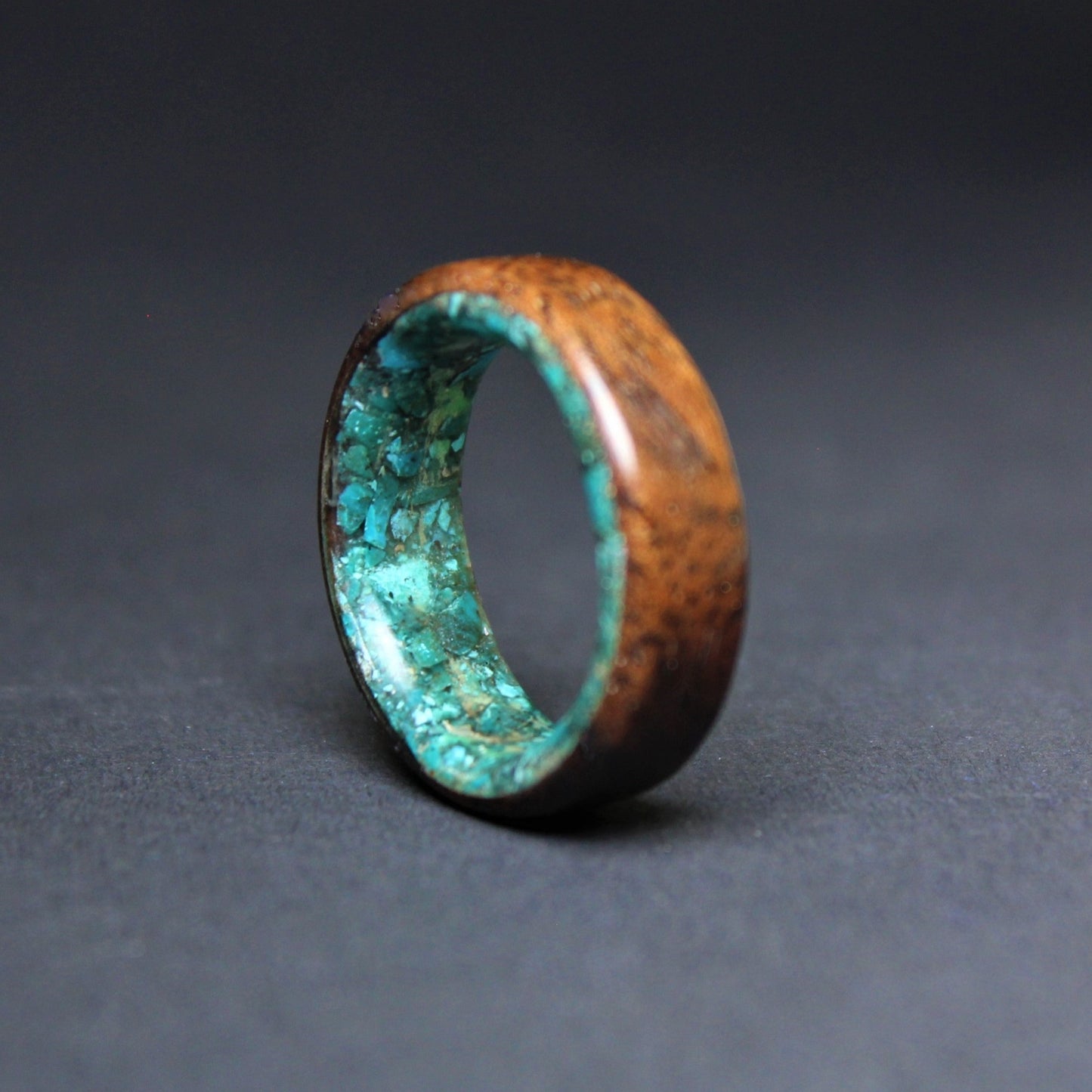 Mahogany Wood and Turquoise Glow Core Ring