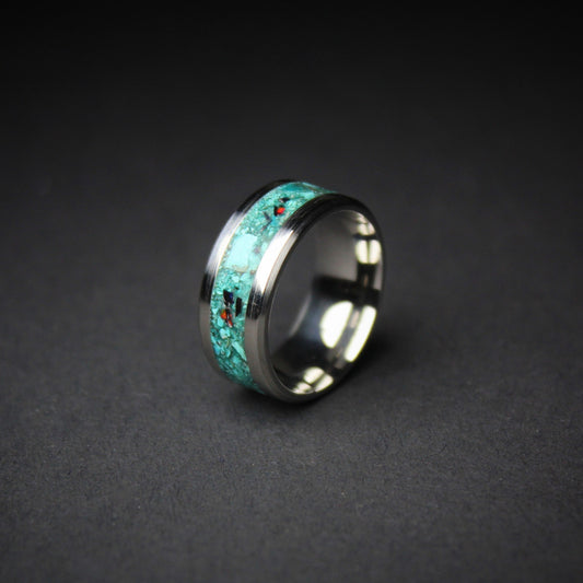 Turquoise and Black Opal Titanium Ring