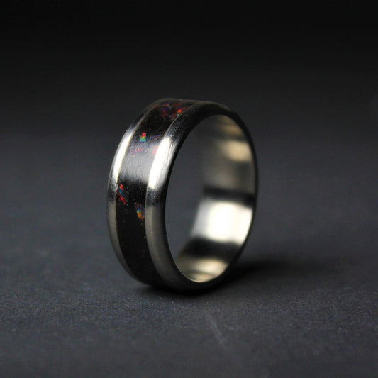 Titanium and Black Opal Ring