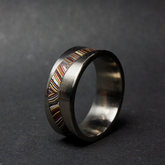 Titanium Wavy Fordite Ring