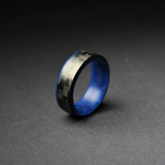 Black Ocean - Blue Epoxy and Carbon Fiber Ring