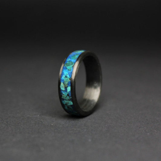 Carbon Ring with Turquoise and Glow Powder Inlay