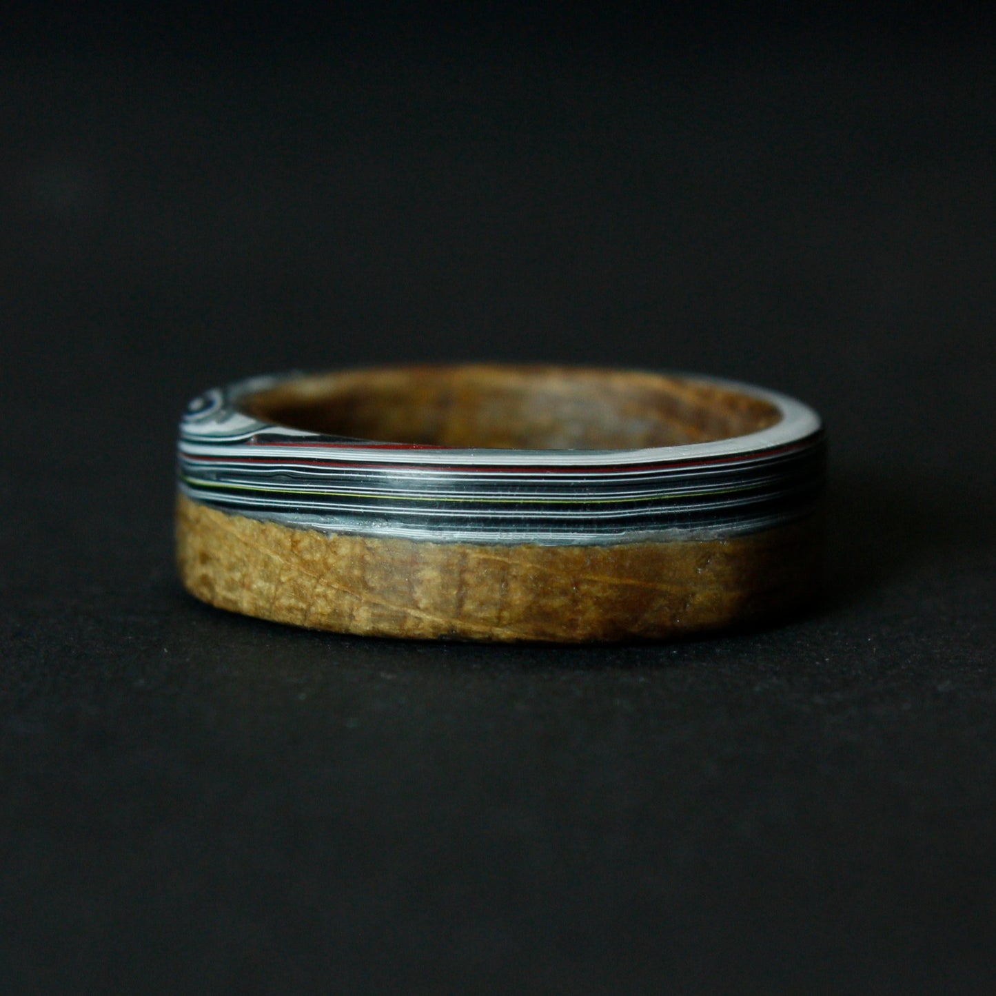 Jeep Fordite and Whiskey Barrel Wood Ring