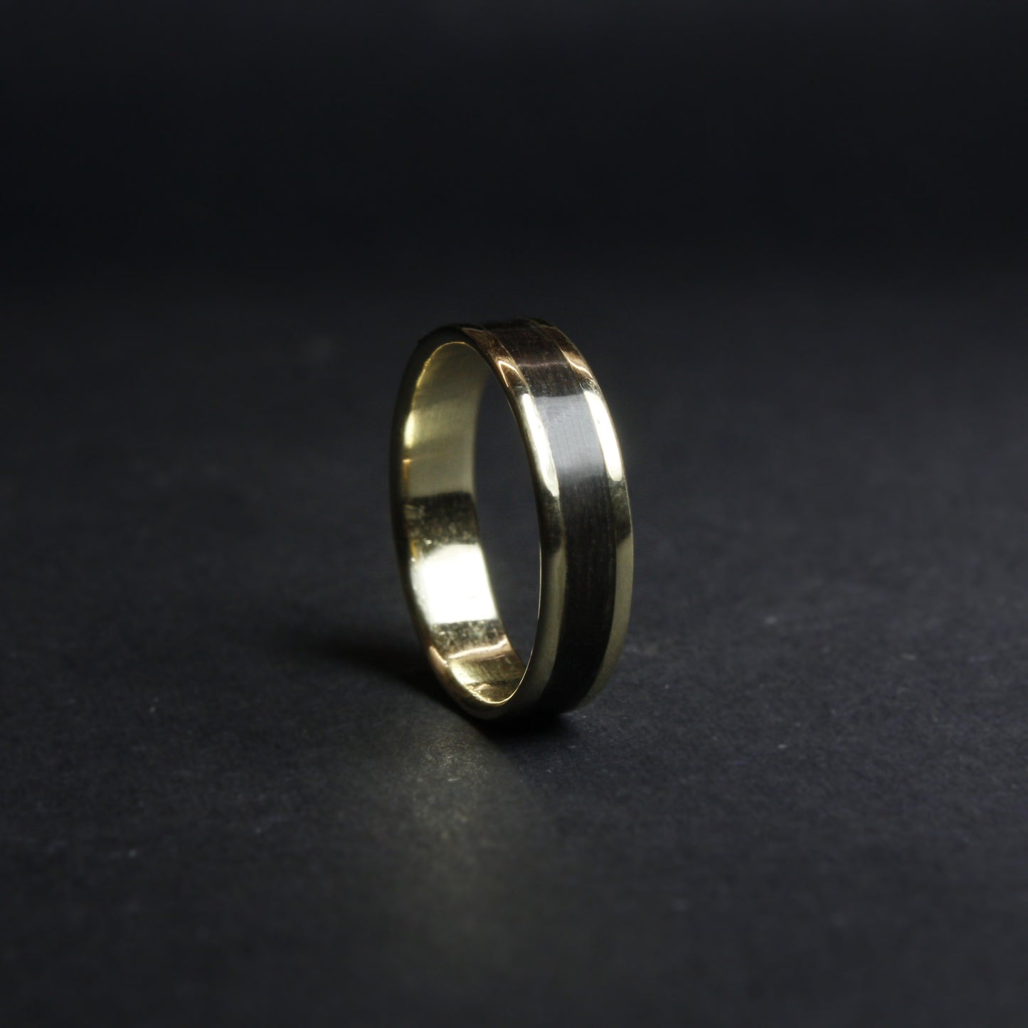 14k Yellow Gold Ring with Smoked Eucalyptus Wood Inlay