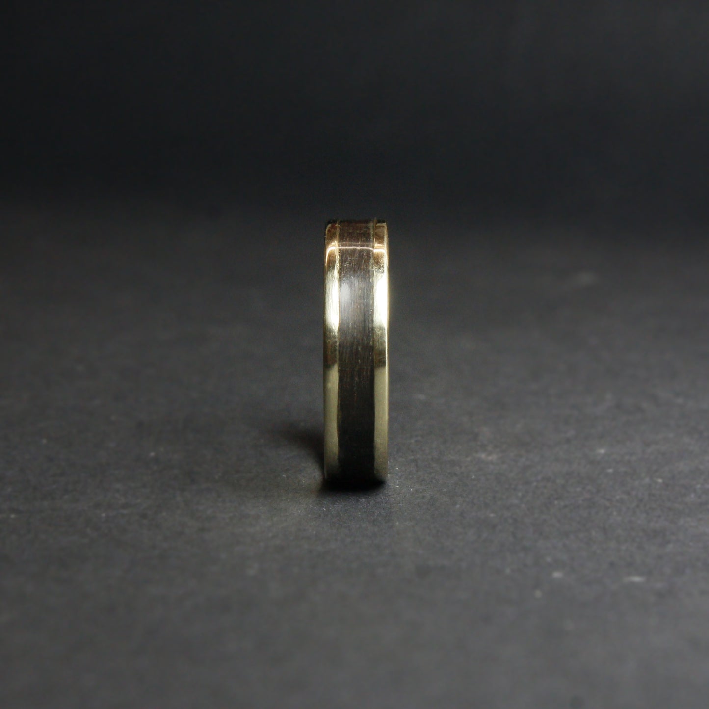 14k Yellow Gold Ring with Smoked Eucalyptus Wood Inlay