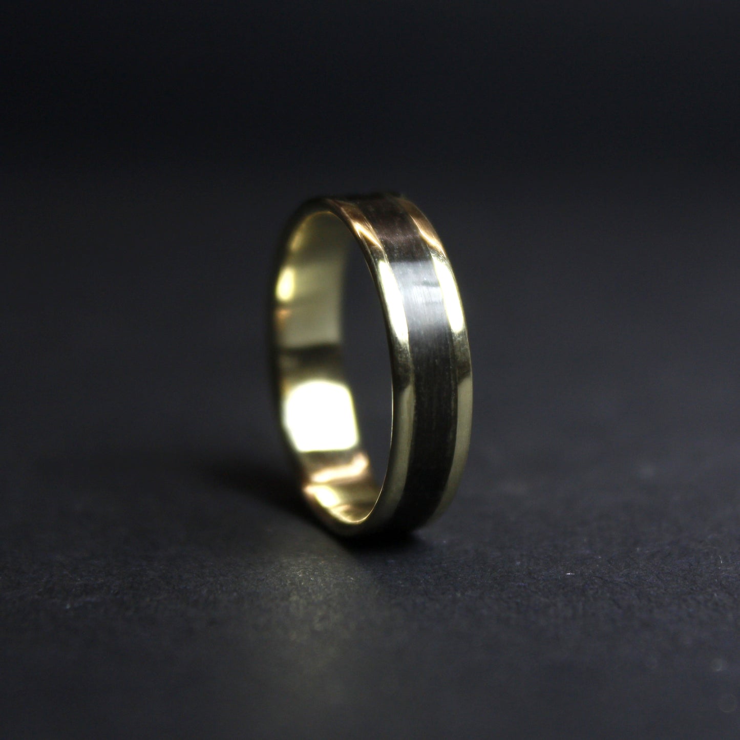 14k Yellow Gold Ring with Smoked Eucalyptus Wood Inlay