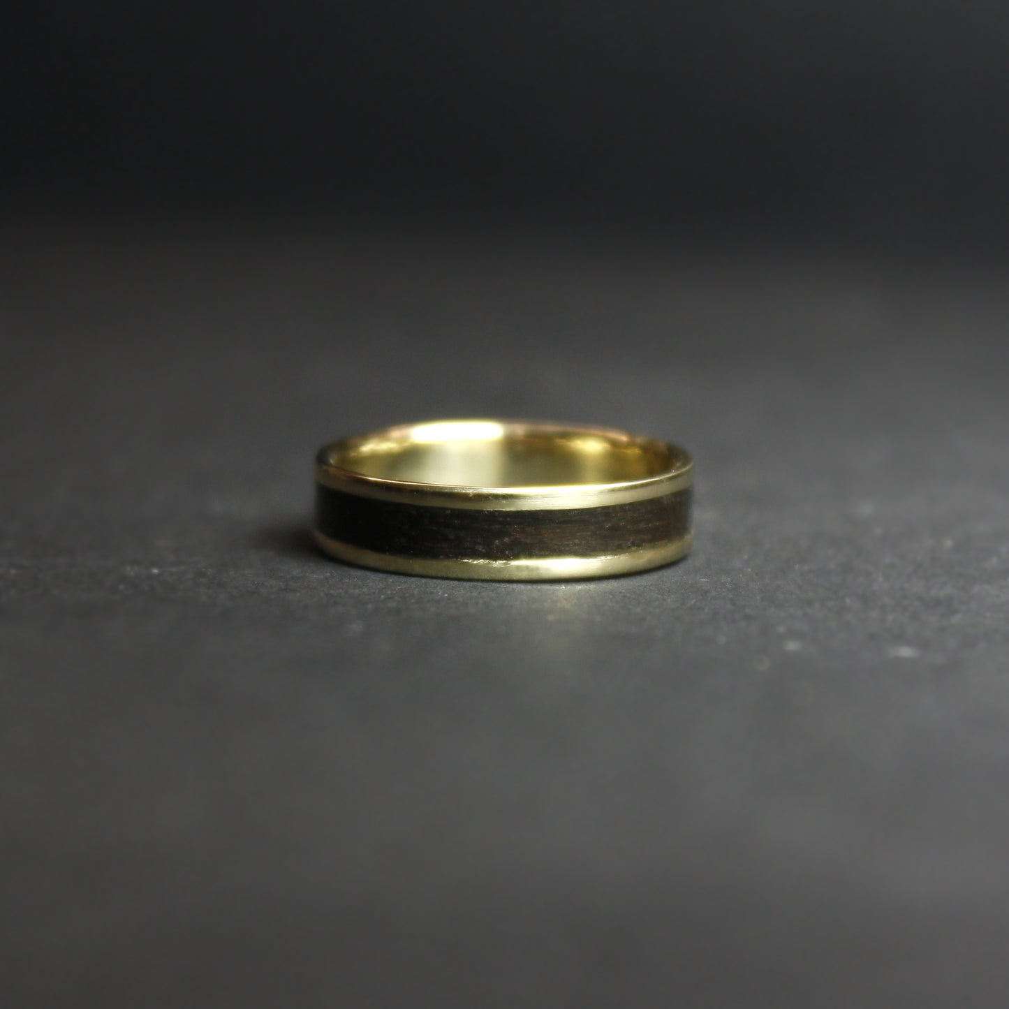 14k Yellow Gold Ring with Smoked Eucalyptus Wood Inlay