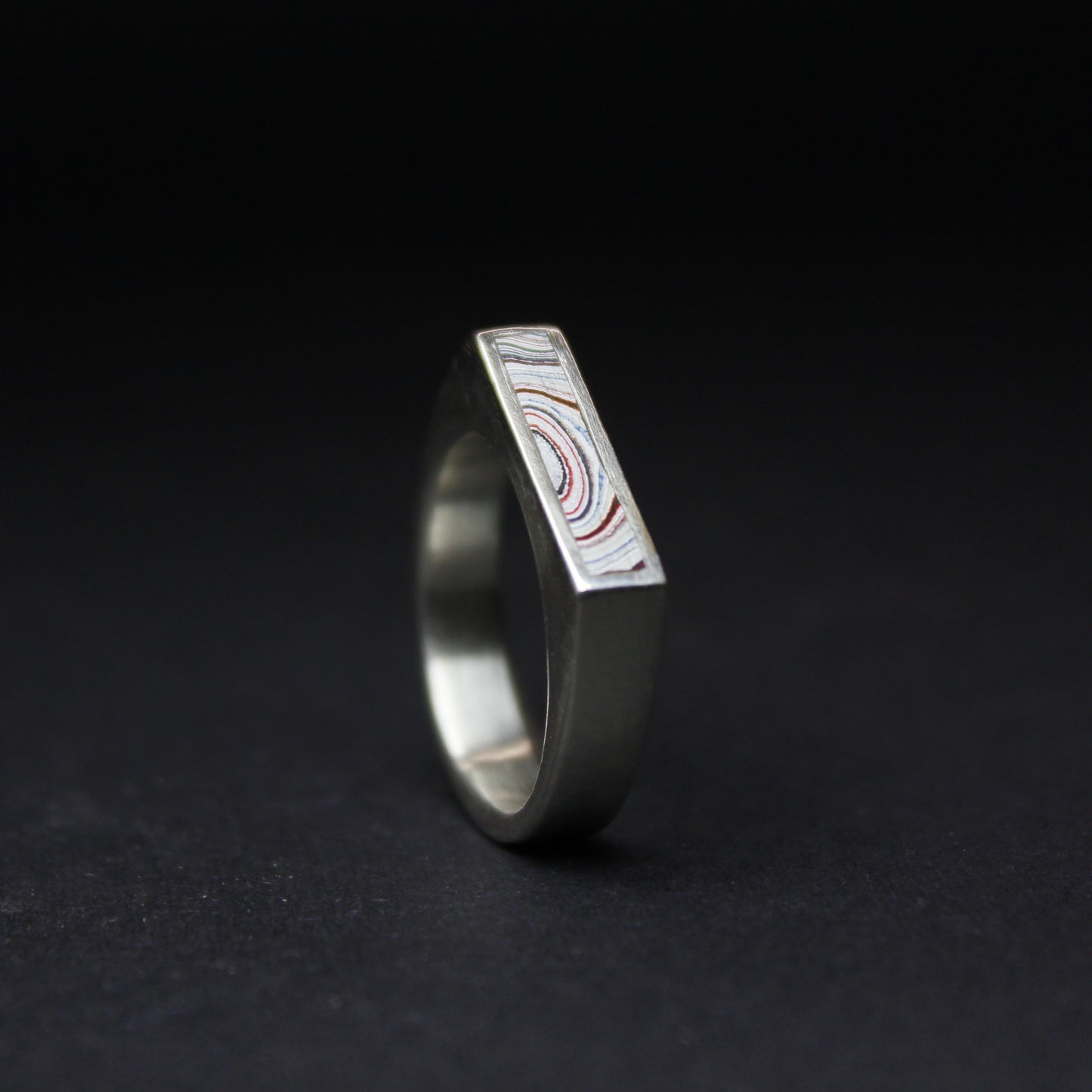 Sterling Silver Signet Ring with Semitruck Fordite Inlay