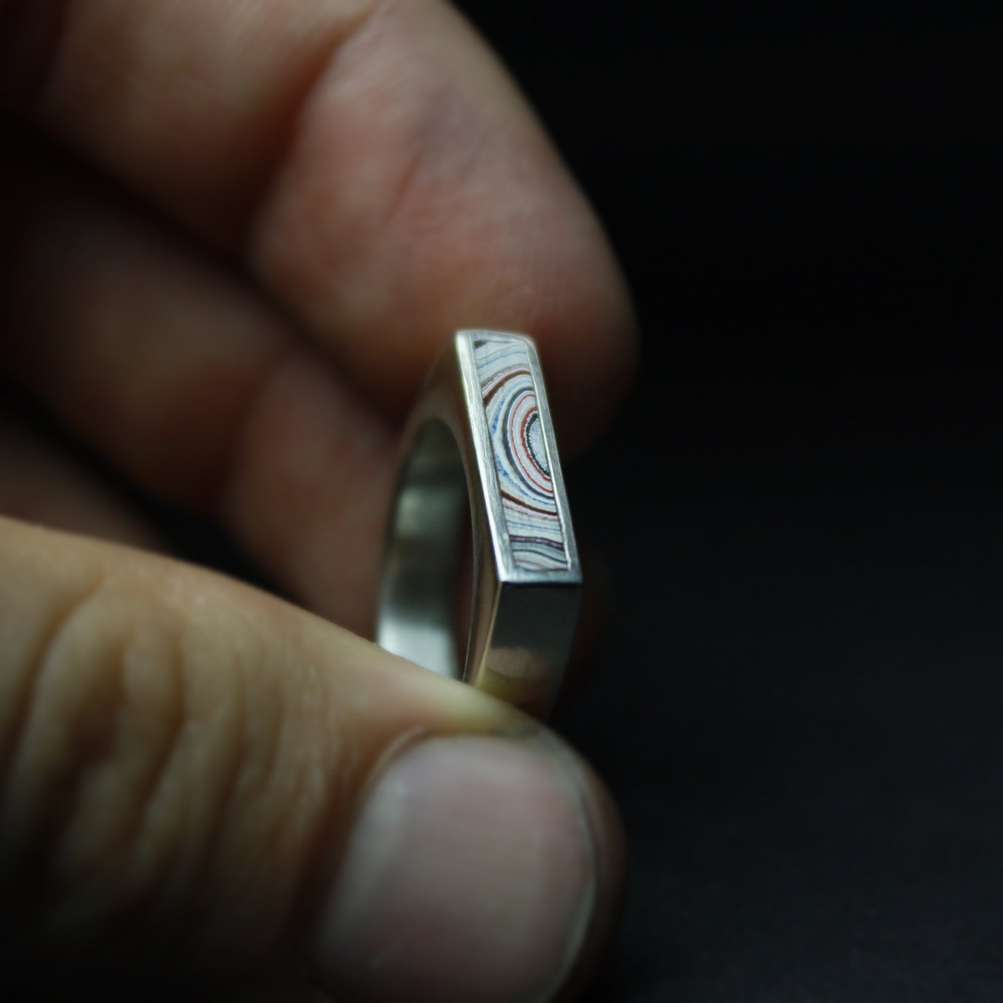 Sterling Silver Signet Ring with Semitruck Fordite Inlay