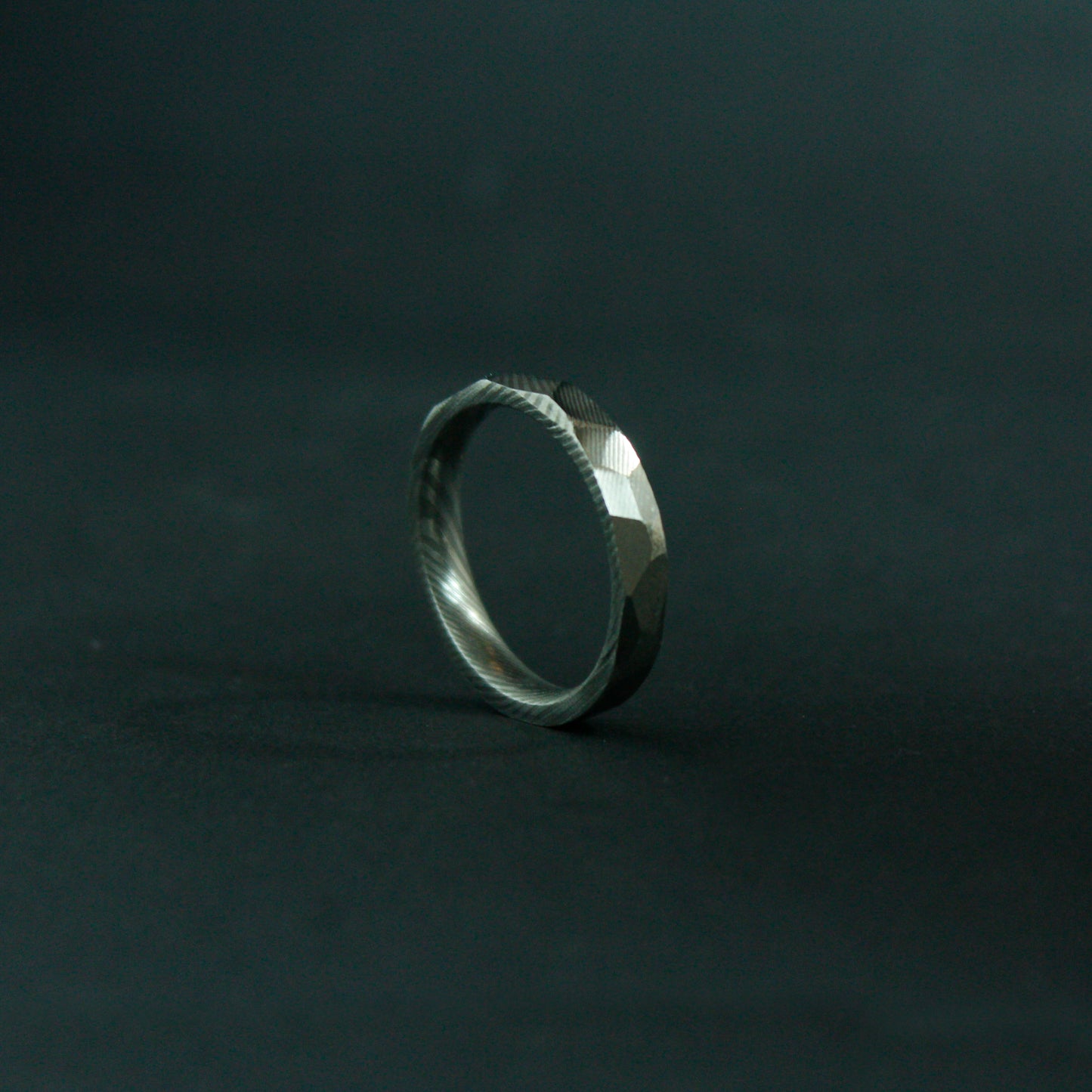 Faceted Damascus Steel Ring