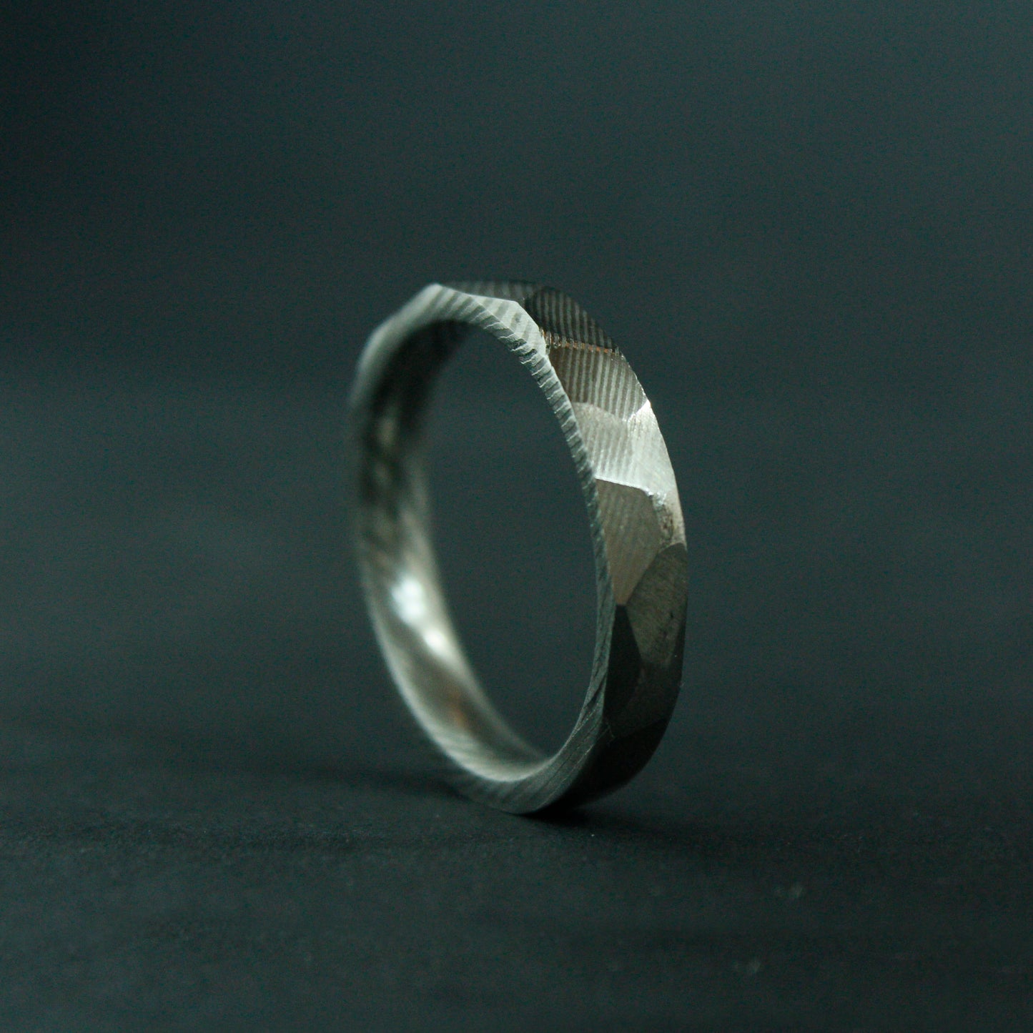 Faceted Damascus Steel Ring