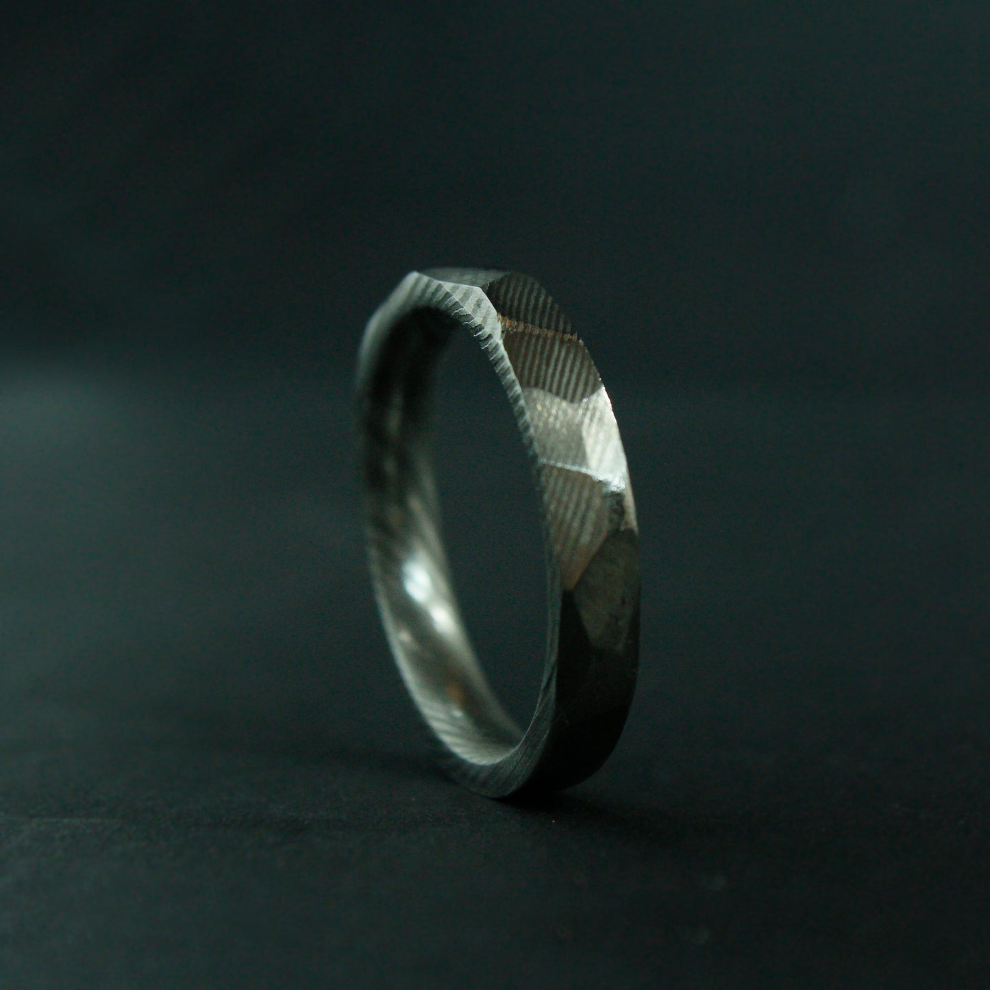 Faceted Damascus Steel Ring