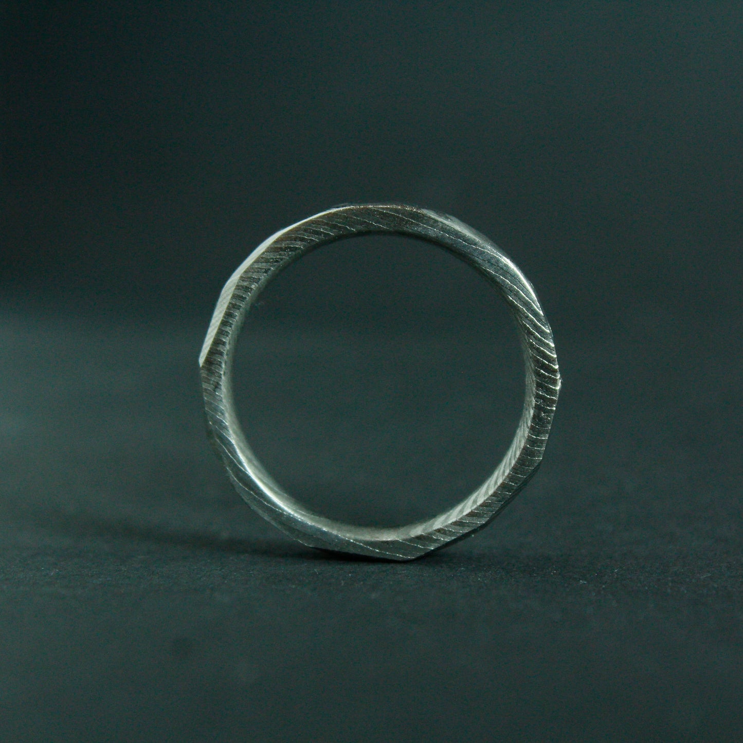 Faceted Damascus Steel Ring