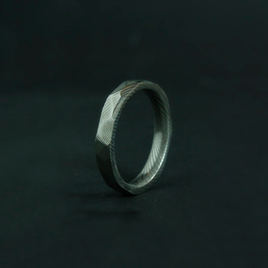 Faceted Damascus Steel Ring