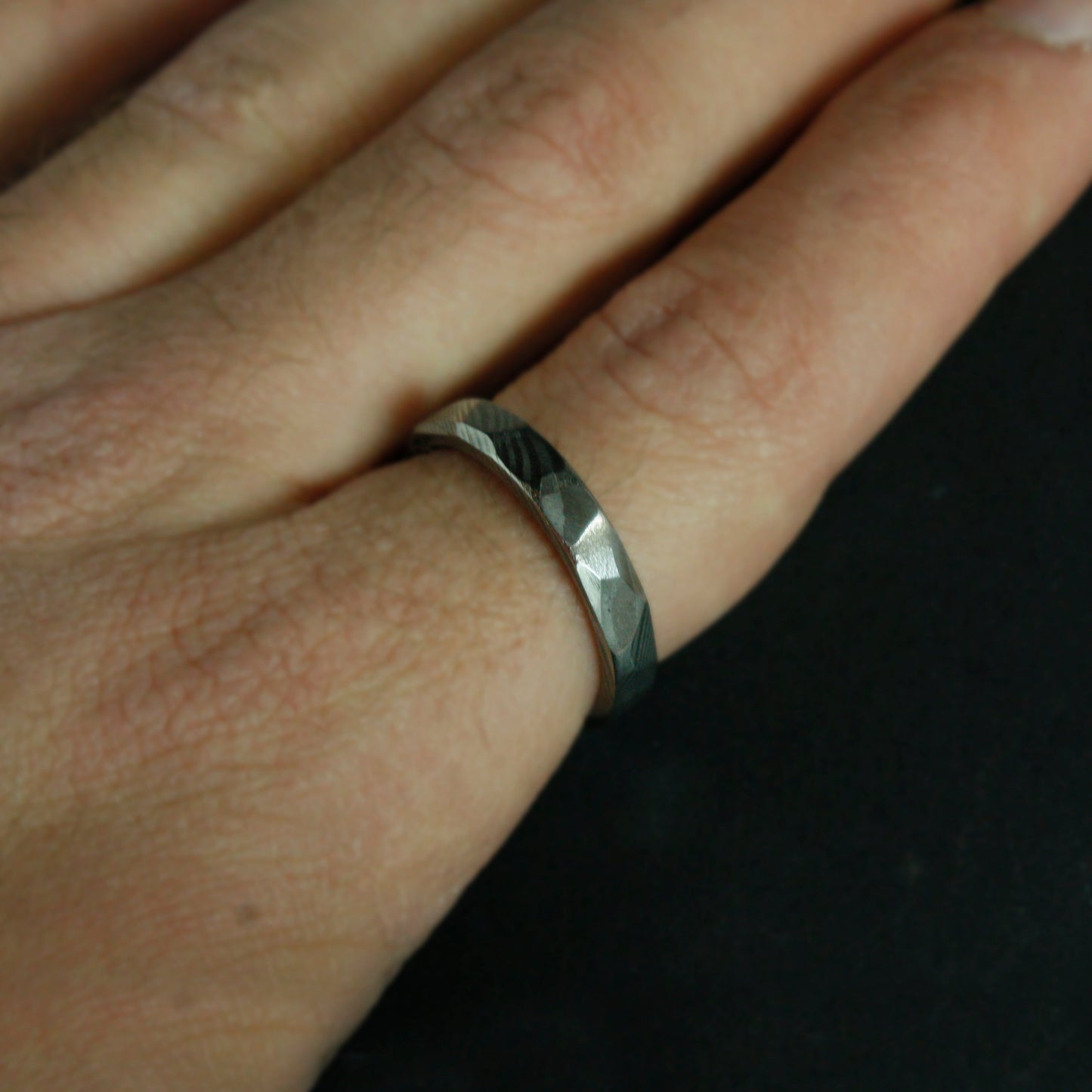 Faceted Damascus Steel Ring