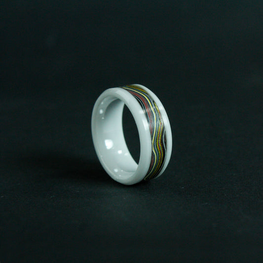 Corvette Fordite White Ceramic Ring