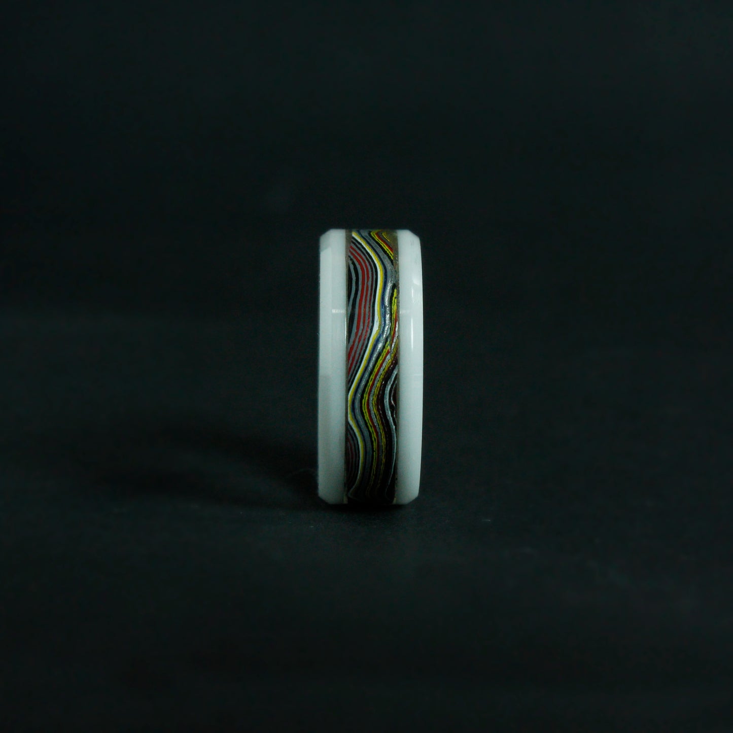 Corvette Fordite White Ceramic Ring