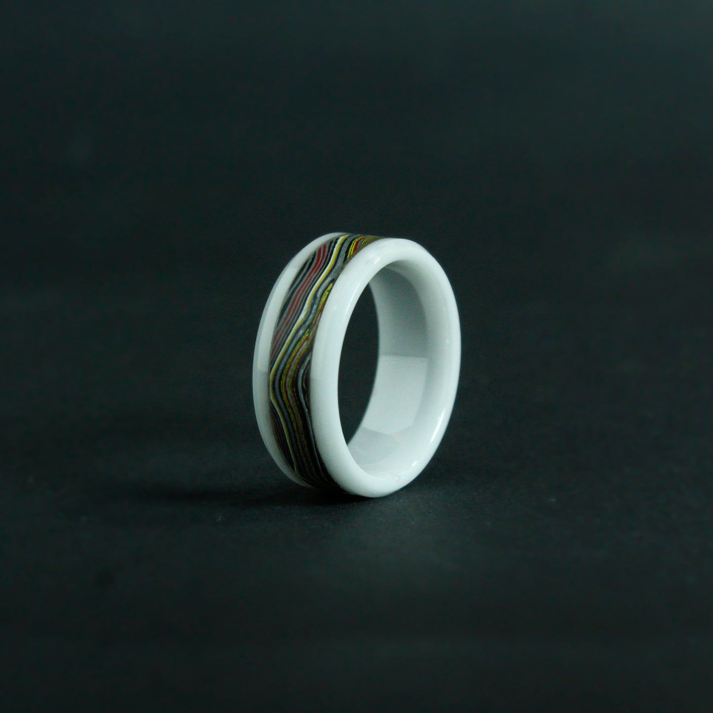 Corvette Fordite White Ceramic Ring