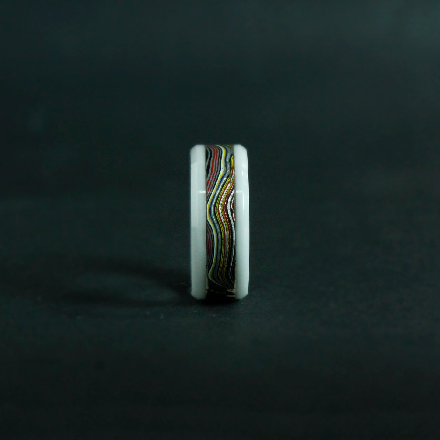 Corvette Fordite White Ceramic Ring