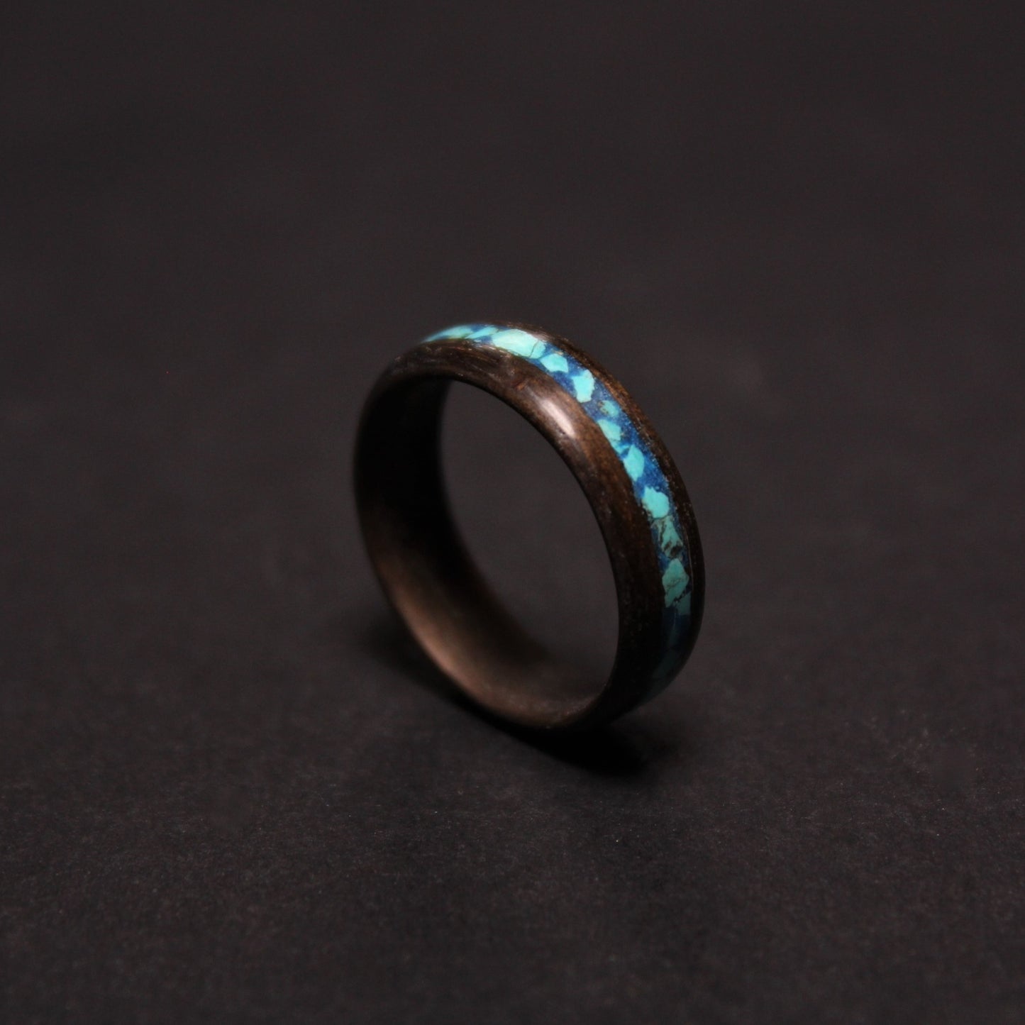 Smoked Eucalyptus Bentwood Ring Inalyed with Crushed Turquoise and Glow Powder