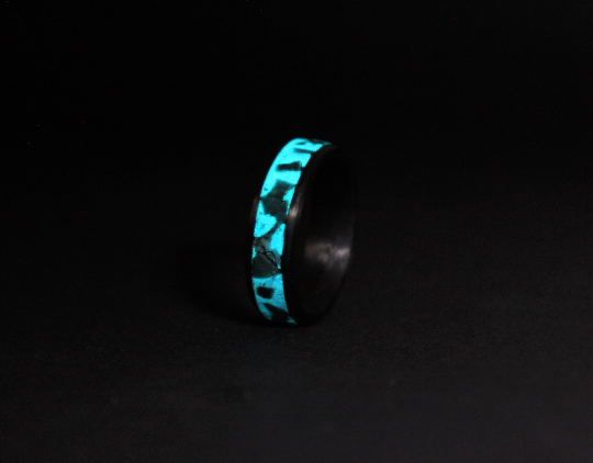 Carbon Ring with Turquoise and Glow Powder Inlay