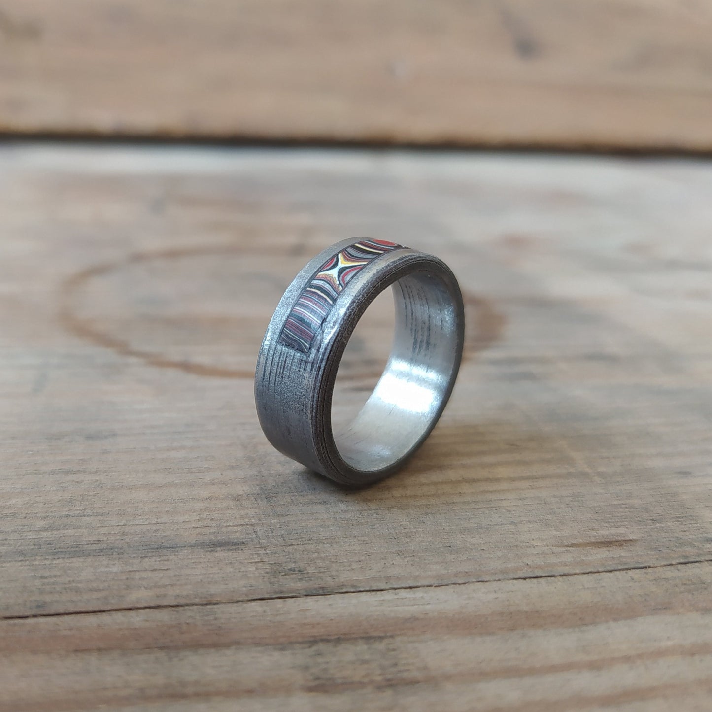 3D Printed Steel Ring Inlaid with Corvette Fordite