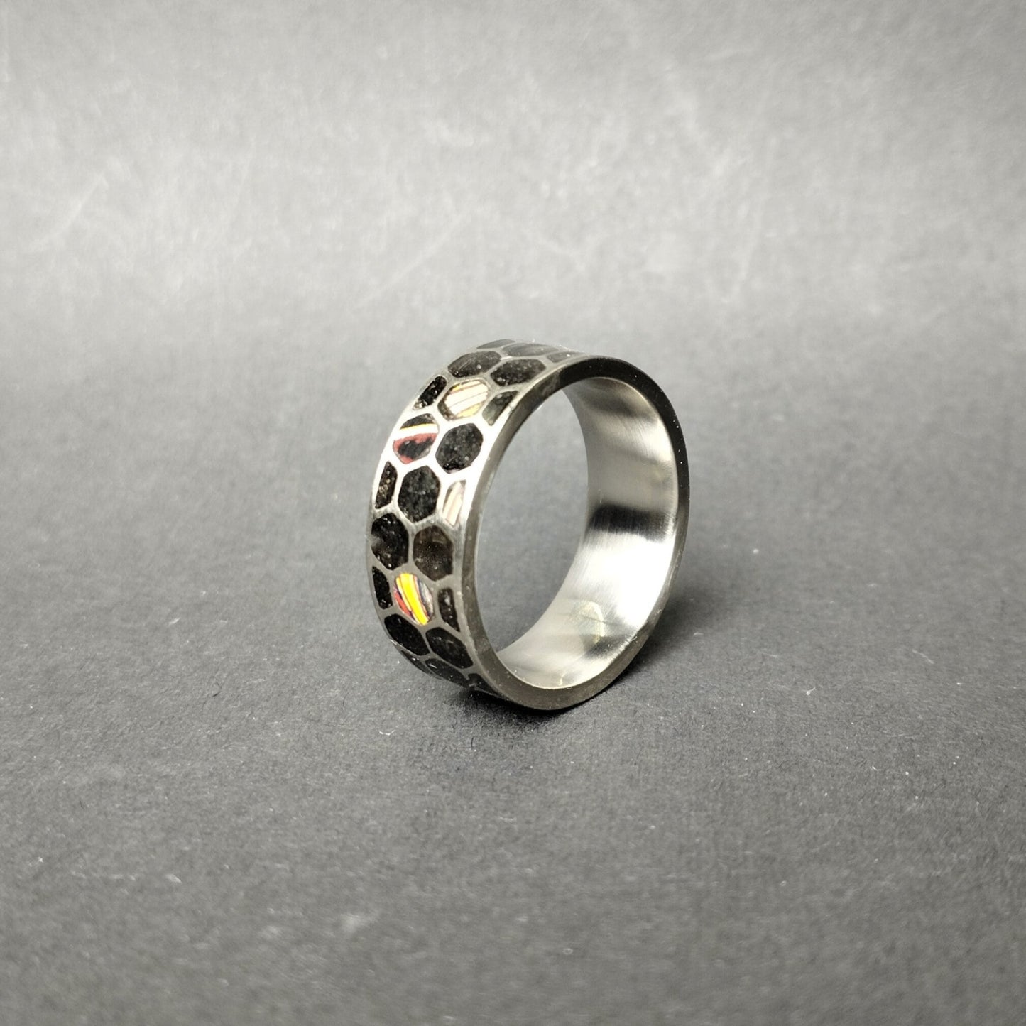 Titanium Corvette Fordite Honeycomb Ring