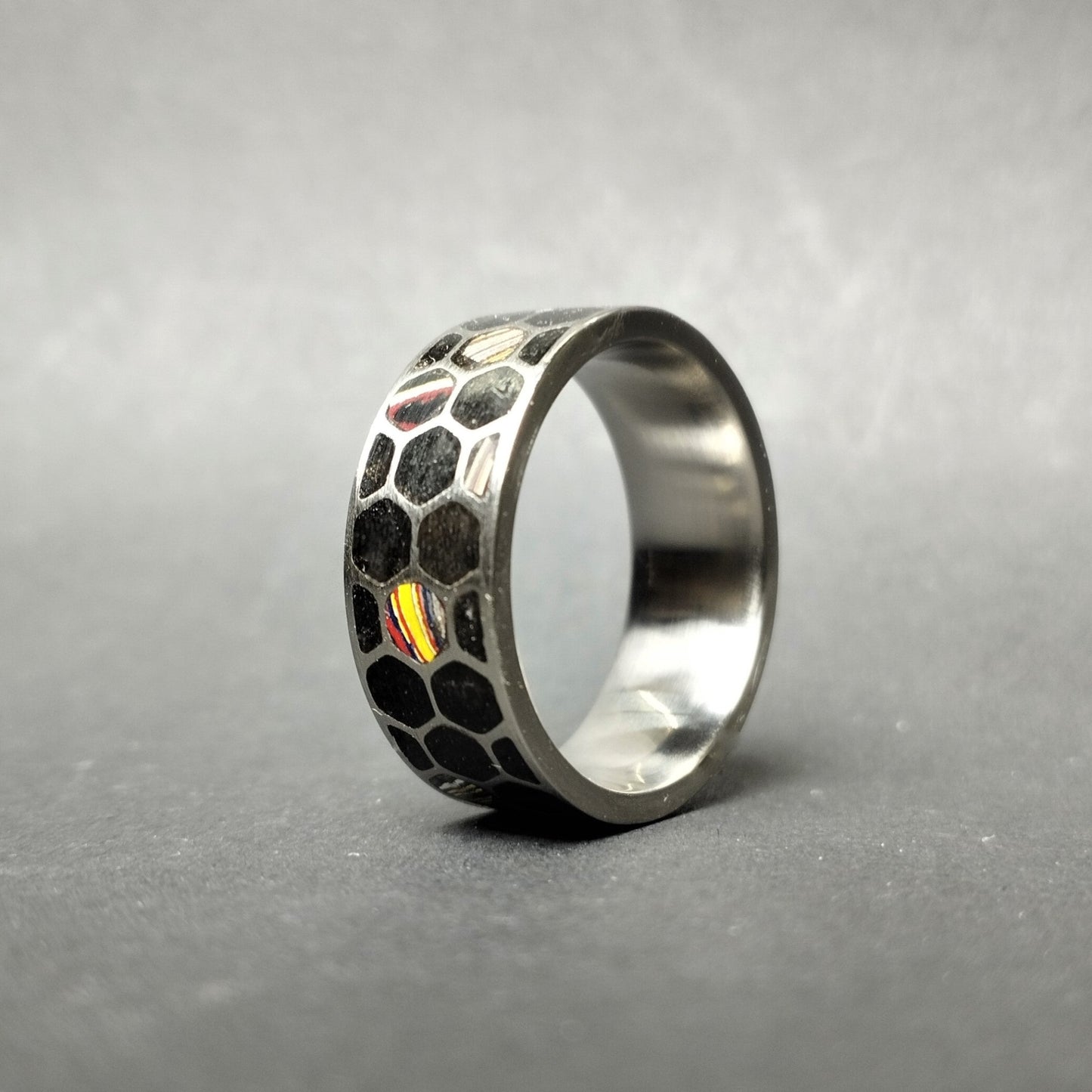 Titanium Corvette Fordite Honeycomb Ring