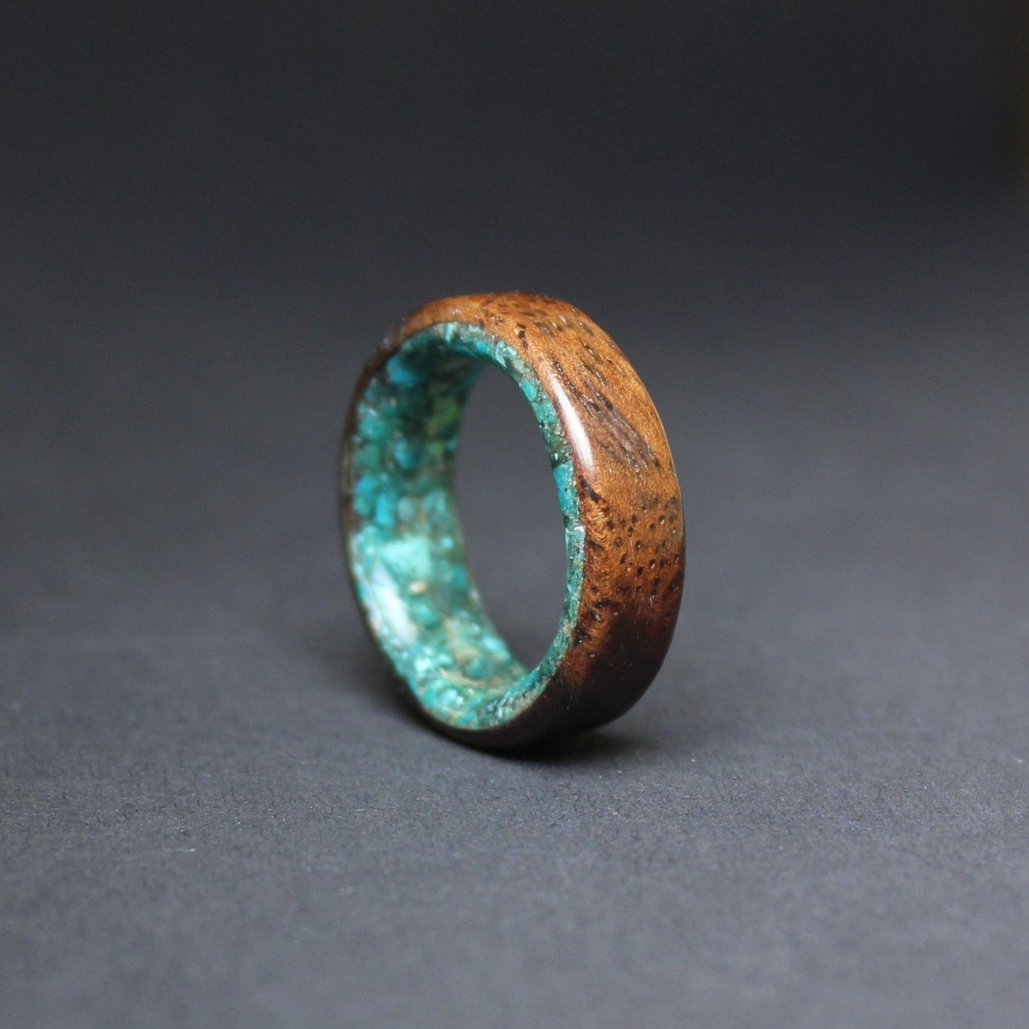 Mahogany Wood and Turquoise Glow Core Ring