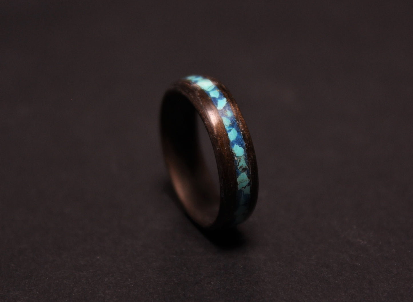 Smoked Eucalyptus Bentwood Ring Inalyed with Crushed Turquoise and Glow Powder