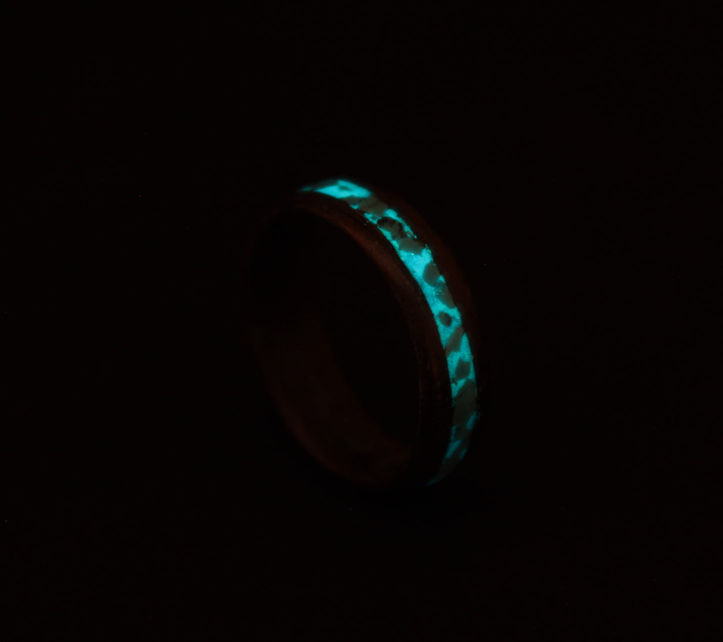 Smoked Eucalyptus Bentwood Ring Inalyed with Crushed Turquoise and Glow Powder