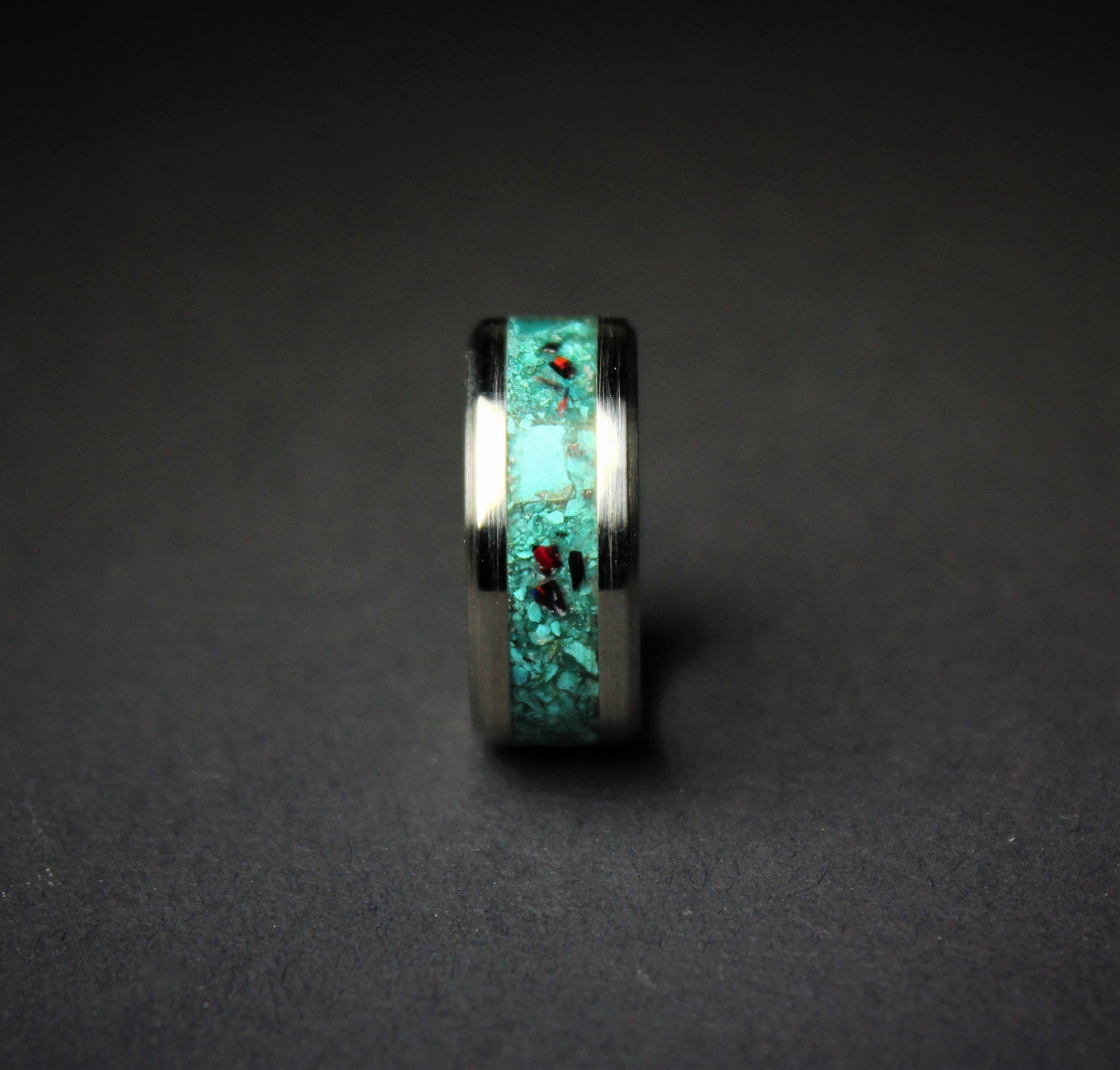 Turquoise and Black Opal Titanium Ring