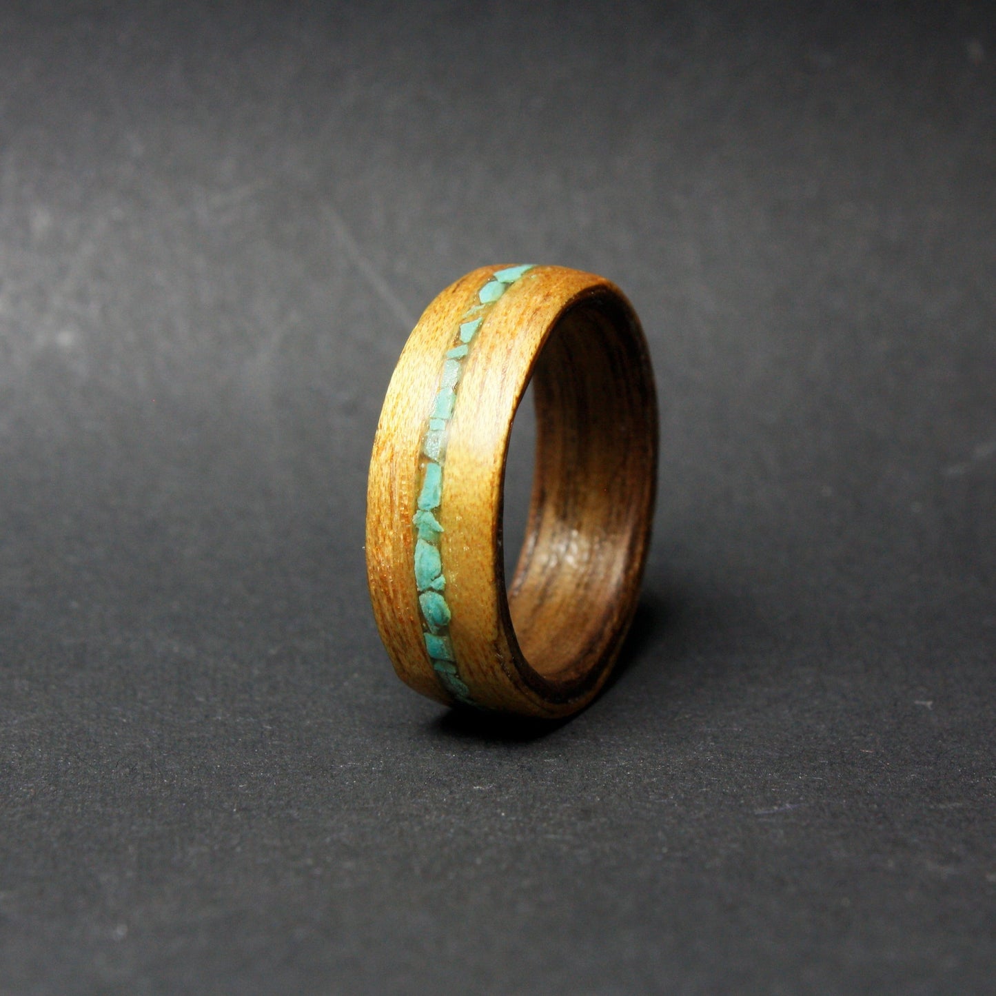 Walnut Gabon and Turquoise Bentwood Ring