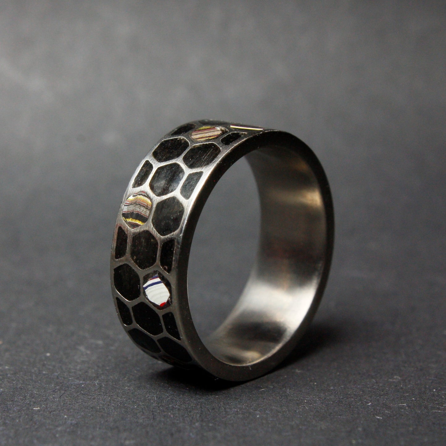 Titanium Corvette Fordite Honeycomb Ring