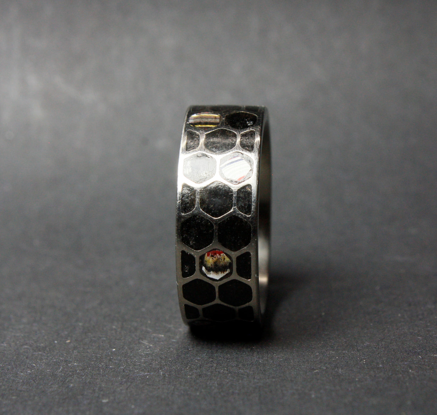 Titanium Corvette Fordite Honeycomb Ring