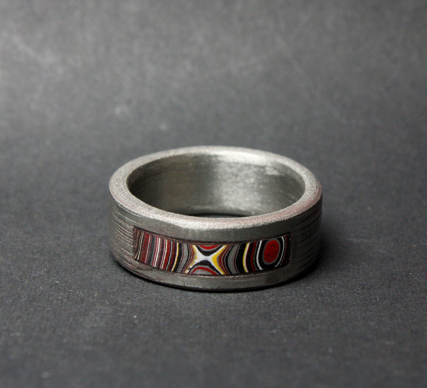 3D Printed Steel Ring Inlaid with Corvette Fordite