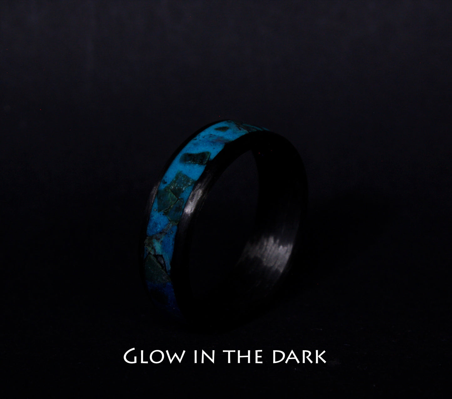 Carbon Ring with Turquoise and Glow Powder Inlay