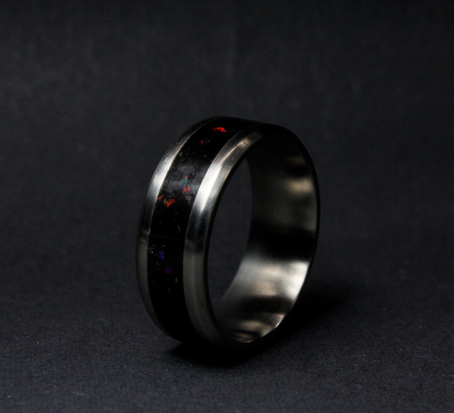 Titanium and Black Opal Ring