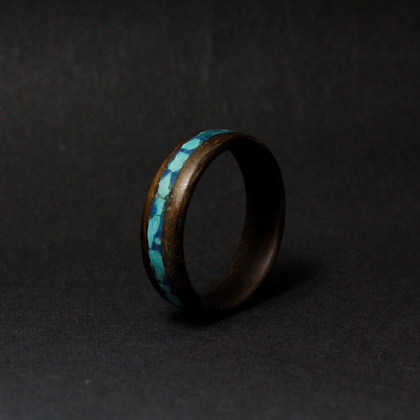 Smoked Eucalyptus Bentwood Ring Inalyed with Crushed Turquoise and Glow Powder