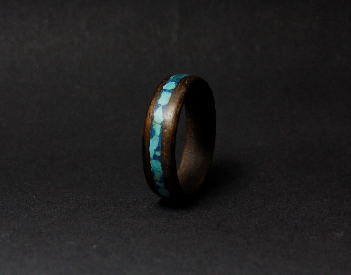 Smoked Eucalyptus Bentwood Ring Inalyed with Crushed Turquoise and Glow Powder