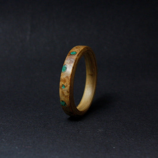 Oak and Olive Ash Bentwood Ring Inliad with Malachite