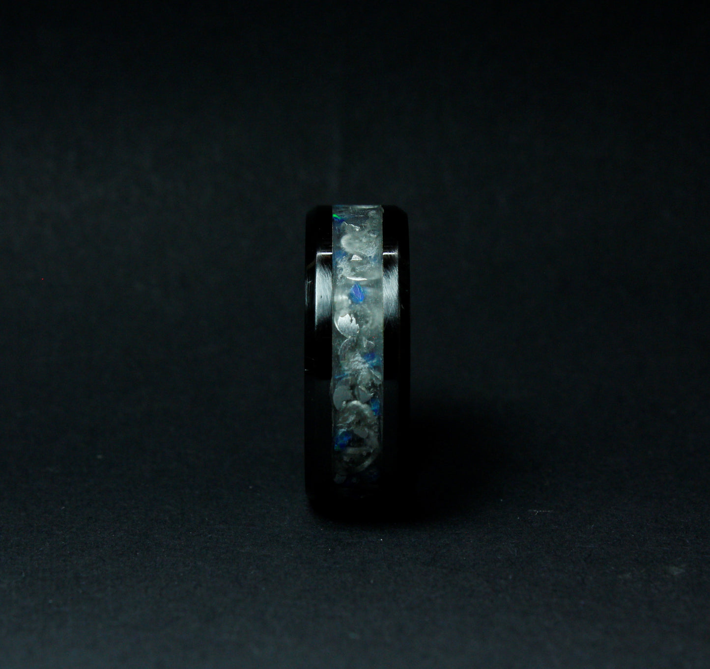 Black Ceramic Ring With Opal Inlay