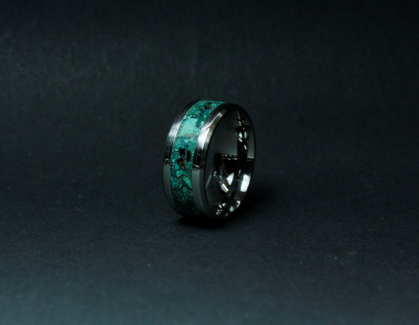 Turquoise and Black Opal Titanium Ring