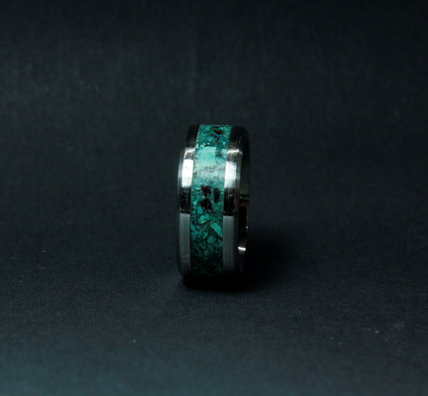 Turquoise and Black Opal Titanium Ring