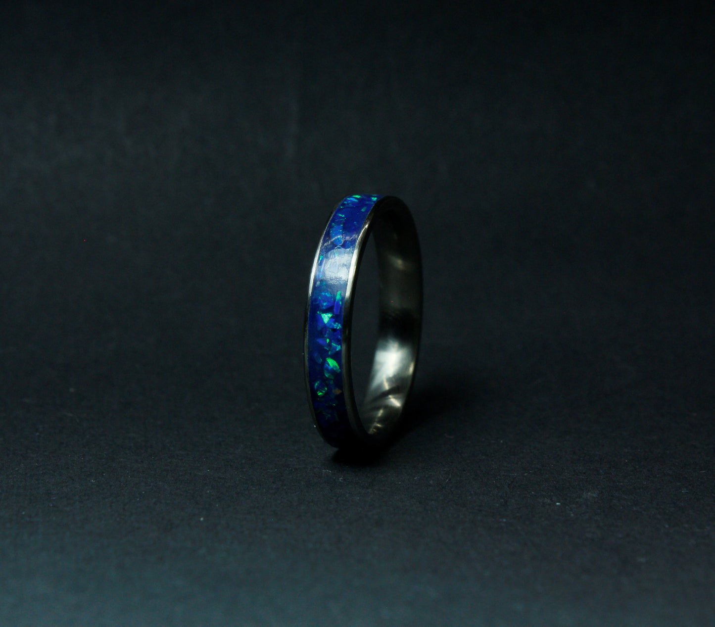 Blue Opal Glow in the Dark Titanium Ring